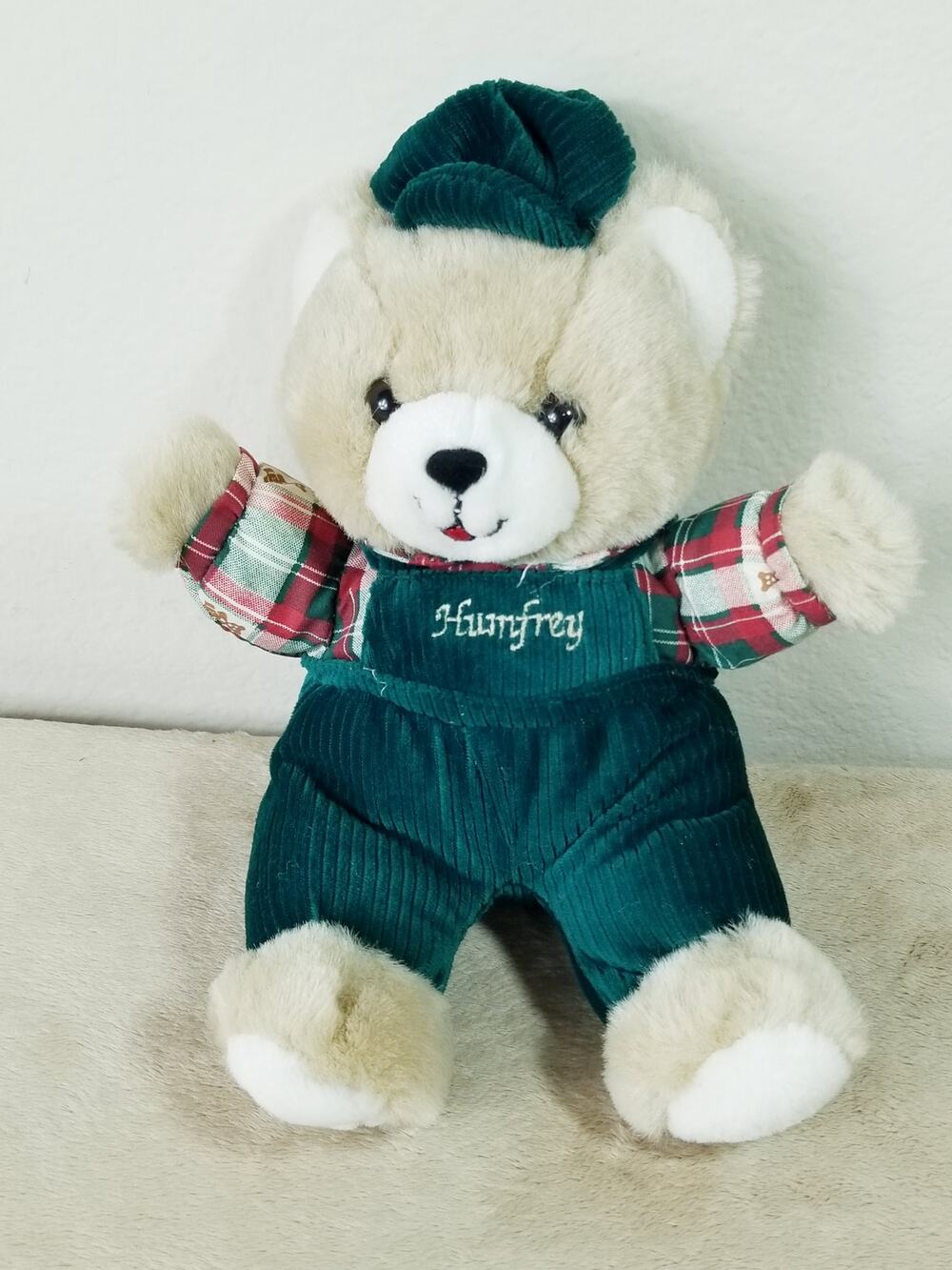 MTY Humfrey Teddy Bear Plush Stuffed Animal 12" Green Overall 1997 Vintage